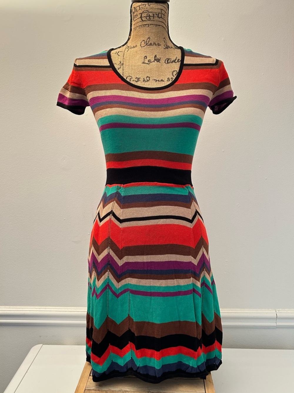 BCBGMAXAzria Silk Cotton Blend Stripped Dress Size XS